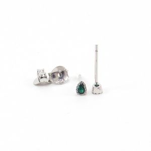 Green Teardrop Crystal Stud Earrings Silver